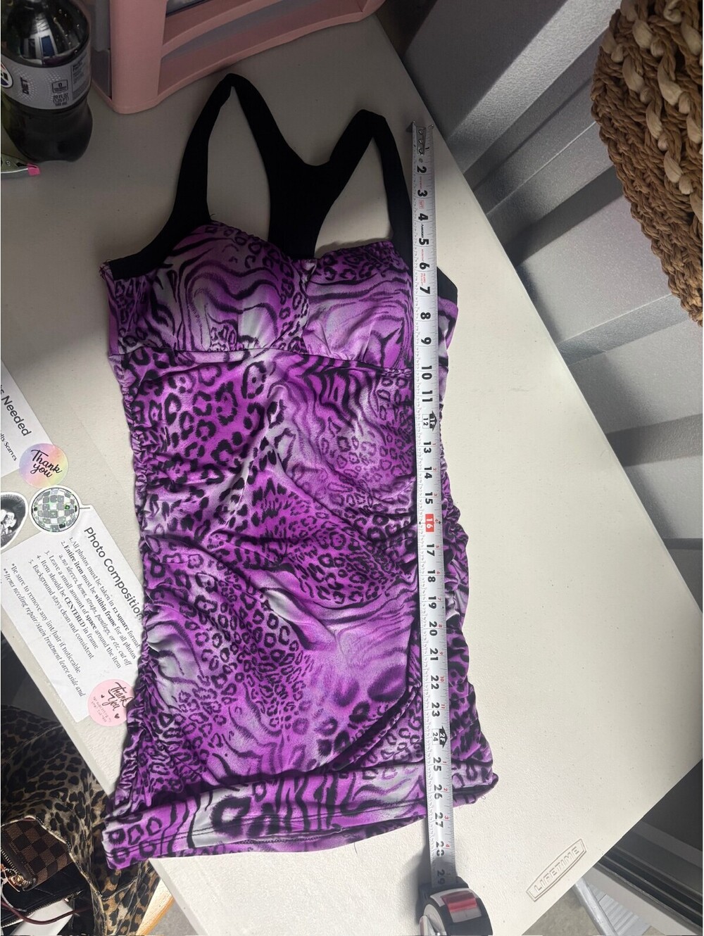 rue21 Purple Leopard Print Ruched Tank Top Y2K Bodycon Stretch Cami Medium Chic - Picture 8 of 8